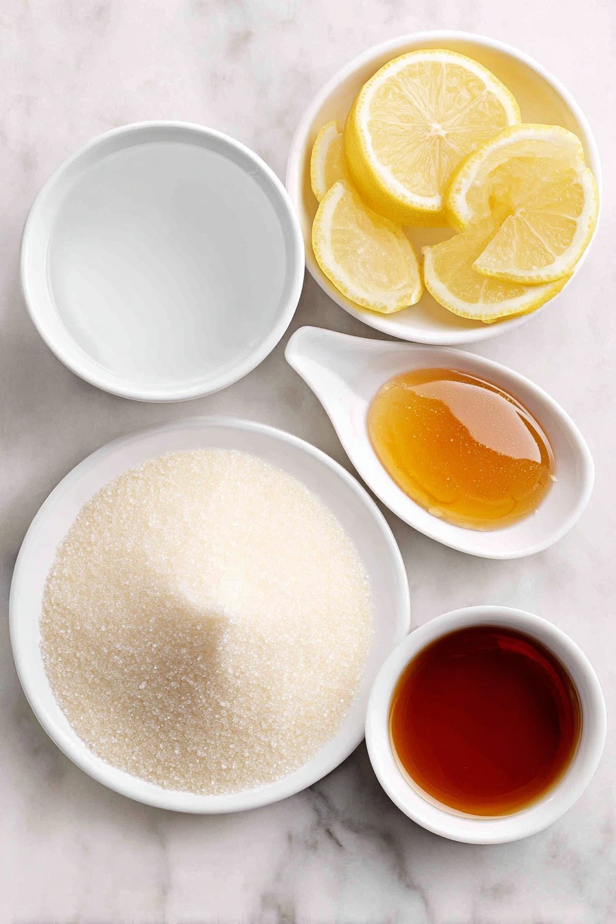 Flat lay of a small mound of unflavored gelatin powder on a white ceramic plate, a simple white ceramic bowl filled with clear cold water, another white ceramic bowl holding steaming hot water, a small white bowl with fresh lemon wedges and a clear lemon juice drizzle, a small white bowl containing golden apple cider vinegar, and a small white bowl with a spoonful of golden honey, placed on a clean white marble surface, soft natural light, photo taken with an iPhone, professional food photography style, fresh ingredients, white ceramic bowls, no bottles, no duplicates, no utensils, no packaging --ar 2:3 --v 7 --p m7354615311229779997 - Gelatin Weight Loss Drink, healthy weight loss drinks, natural weight loss beverages, easy detox drinks, low-calorie gelatin drinks