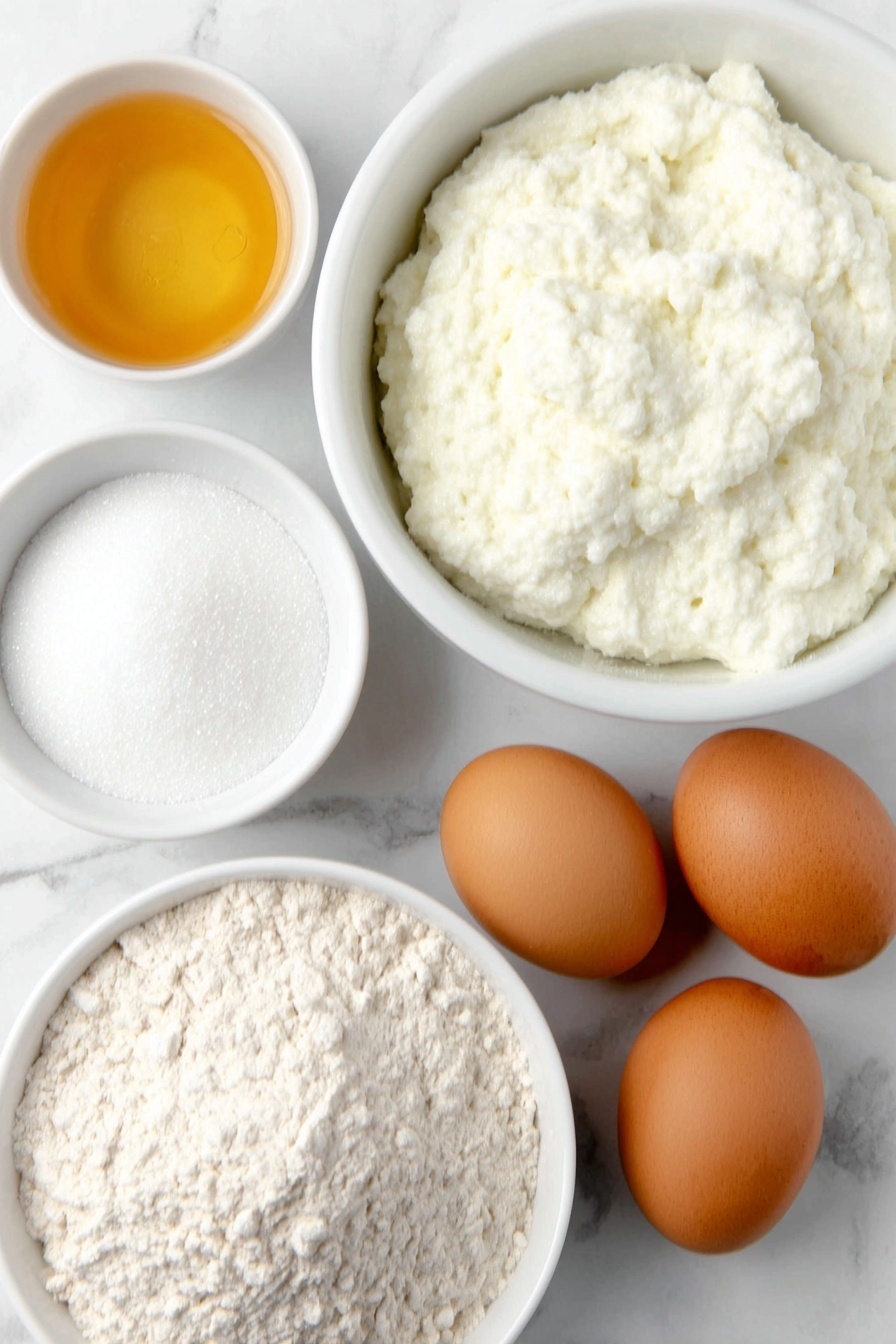 Flat lay of a small mound of bubbly active sourdough starter, a simple white ceramic bowl with warm water, a small white bowl filled with granulated sugar, a neat pile of unbleached bread flour, a small white bowl containing coarse salt crystals, a small white bowl holding golden honey, and two whole uncracked brown eggs, all arranged with perfect symmetry and balanced proportions, placed on a clean white marble surface, soft natural light, photo taken with an iPhone, professional food photography style, fresh ingredients, white ceramic bowls, no bottles, no duplicates, no utensils, no packaging --ar 2:3 --v 7 --p m7354615311229779997 - Homemade Sourdough Bagels, sourdough bagel recipe, how to make sourdough bagels, best sourdough bagels, homemade bagels with sourdough starter